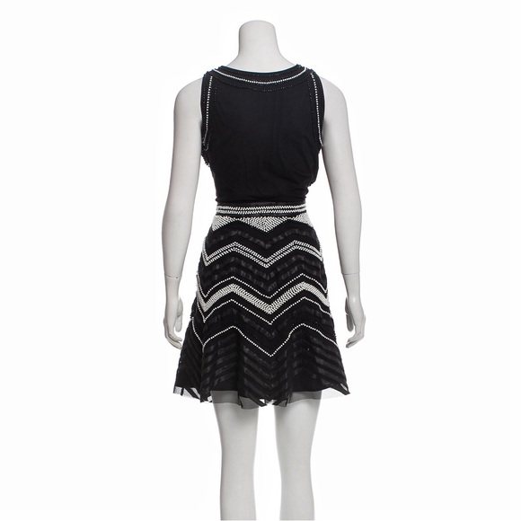 Parker Black and White Embellished Beaded Party Dress Small S - Picture 3 of 4